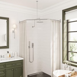 Naiture Neo-Angle Shower Curtain Rod Stainless Steel with Ceiling Support, 36" X 16" X 36", Chrome Finish