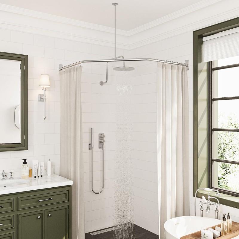 Naiture Neo-Angle Shower Curtain Rod Stainless Steel with Ceiling Support,