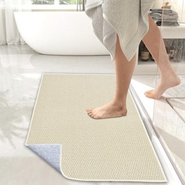 Yancorp 17"x48"Ultra Thin Bathroom Low Profile Long Bath Rug Fit Under Door Non Slip Runners,Machine Washable Shower,Quick Dry Door Mat Runner Rug Faux Jute Rug