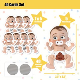 Putocopic 40Pcs Boy Dirty Diaper Baby Shower Games | Hilarious Baby Shower Games | Scratch Off Raffle Cards for Baby Shower Party