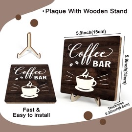 Rustic Farmhouse Coffee Sign - Wooden Plaque Decor for Coffee Bar & Station, 5.9 x 5.9Inch (Brown)