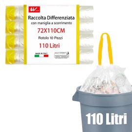 HW Pack of 40 Bin Liners for Waste Separation, High Strength, 72 x 110 cm-110 Litres with Push Handle, Recyclable Bags (Transparent, 72 x 110 cm)