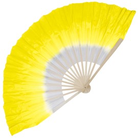 Andux Belly Dance Silk Short Fan Veil Square Dance Fan Dance Performance Gradient Color WDSZ-01 (Yellow)