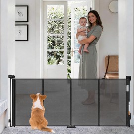Reinforced 71" Wide Retractable Gate with Reinforced Strips,Black