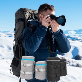 Uktunu Lens Bags Waterproof Shock Absorbing Large Lens Bag Camera Lens Protection Bag for Canon, Nikon, Tamron, Sony Lenses, Inner Size 120 x 230 mm, Black, black, Lens pockets