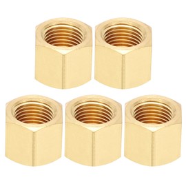 PATIKIL 1/8" NPT Female Brass Pipe Fitting Cap Set, 5Pcs Outer Hex Thread Socket Plug Ends Sealing Cap Stop Valve Connector with Rubber Gasket for Faucets Tap Irrigation System