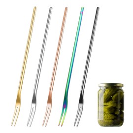 5 Pack Pickle Fork Tool Set for Fruit Appetizers, 2 Prong Olive Fork with Long Handle, Multicolor Pickle Grabber Tool, Stainless Steel Dessert Forks