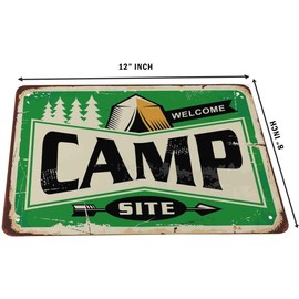 HOSNYE Camp Tin Sign Arrow Tree Botanical Adventure Campsite Outdoor Forest Picnic Nature Retro Vintage Metal Tin Signs for Men Women Wall Art Decor for Home Bars Clubs Cafes 8x12 Inch