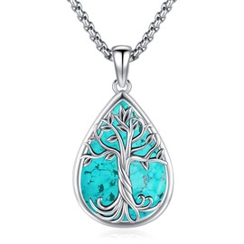 Eusense Tree of Life Necklace Turquoise Jewelry for Women Men 925 Sterling Silver Tree of Life Jewelry Cameo Vintage Tree of Life Pendant Necklace Western Turquoise Necklace
