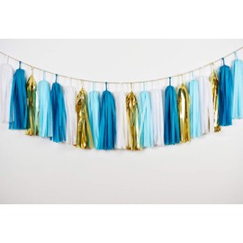 Hellensp 20 PCS Blue Tissue Tassels Garland Table Decor Party Tassel Garland Banner for Birthday,Baby Shower,Wedding,Anniversary,DIY Kits
