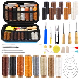 JUAYING Leather Sewing Kit, Upholstery Repair Kit, Leather Stitching Kit with Leather Sewing Needles, Waxed Thread, Sewing Awl, Leather Tool Kit for Hand Sewing Sofas Carpet DIY Leather Craft