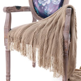 BATTILO HOME Knit Throw Blanket Soft Lightweight Textured Decorative Blanket with Tassel for Bed, Couch (Tan, 50"x60")
