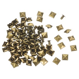sourcing map 100 Set Square Pyramid Rivet 6mm Leather Rivets Metal Spike Studs for Clothing Belts Bags Shoes Punk Rock, Bronze