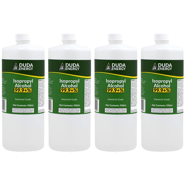 Duda Energy 4 x 950ml Bottles of 99.9+% Pure Isopropyl Alcohol Industrial Grade IPA Concentrated Rubbing Alcohol 1 Gallon Total, Clear, 32.12 Fl Oz (Pack of 4), 128.4 Fl Oz