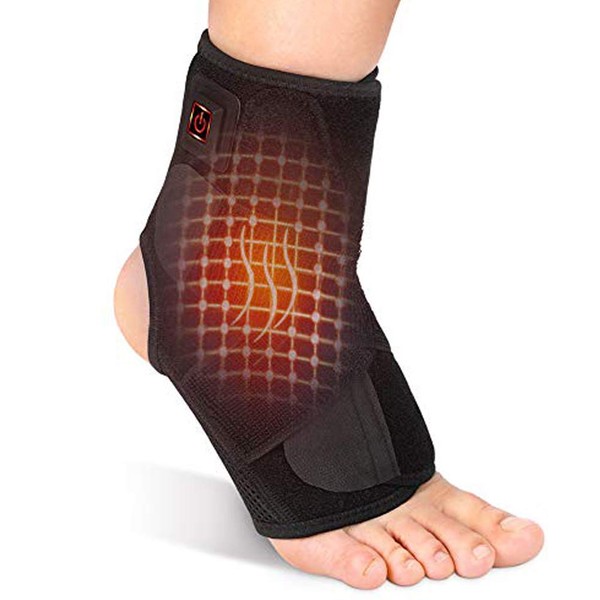 Wohuu Heated Ankle Brace USB Heated Ankle Support Wrap with PE Board Hot Therapy Adjustable 3 Level Heated Ankle Brace for Arthritis, Strain and Fatigue