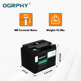 OGRPHY 12V 50Ah LiFePO4 Battery, 640Wh Grade A Cells Lithium Battery with BMS, Up to 5000+ Deep Cycles Battery for Fish Finder, Kids Scooter, Security System