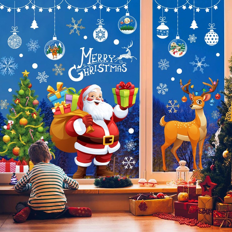 Yusongirl Christmas Window Clings Stickers Large Santa Claus Christmas Decorations