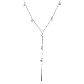 Vanbelle Sterling Silver Jewelry - Rhodium Plated with 925 Stamp - Y Necklace with hanging Beads for Women - Chain 16" long + 2" Extender