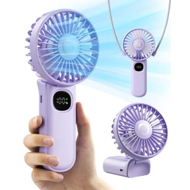Purple Portable LED Fan, 3000mAh Battery Operated, 3 in 1 Handheld/Neck/Desk Mini Fan for Travel, Beach, Outdoor
