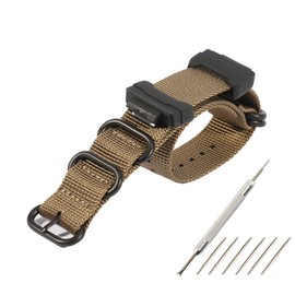 WRISTARMOR 16mm Adapters and HD Conversion RAF Nylon Watch Strap Kit Replacement for GShock DW-5600 DW-6900 GA700 GA100 watch band for men, Khaki, 16mm, Military