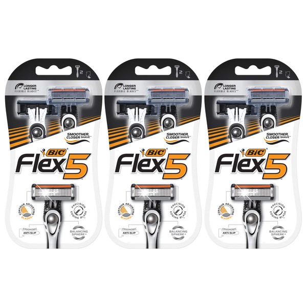 BIC Flex 5 Titanium 5-Blade Disposable Razor for Men, For a Smooth and Comfortable Shave, 6 Piece Razor Set