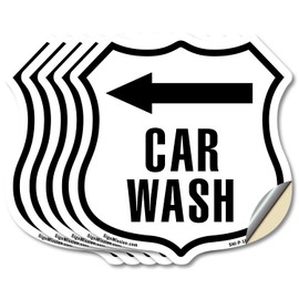 Car Wash Left (5 Pack) 4 inch X 4 inch Shield Shaped Heavy Duty 3.2 mil Vinyl Decals Weather Resistant Made in the USA