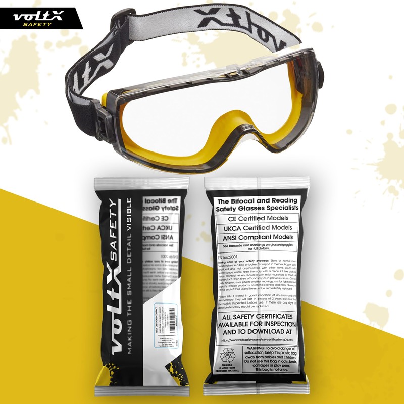 voltX DEFENDER COMPACT indirect ventilated Safety Goggles, CLEAR lens with