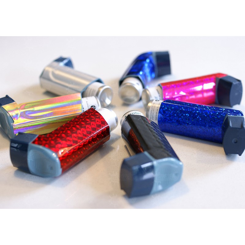 Artisticky Funky Holographic DEFRACTO RED Sticker for Asthma Inhaler (not