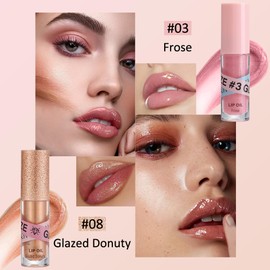 Lip Gloss Oil Set-2 Colors Hydrating Fat Oil Lip Gloss,Tinted Lip Glow Oil,Non-sticky Shiny and Vegan Lip Glaze, Glitter Crystal Jelly Lip Oil Plumping,Valentine's Day Gift for Women Girl-Set D