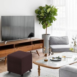 Bifaunvogel Ottoman Cover Square Folding Storage Ottoman Slipcovers Jacquard Stretch Cube Footrest Foot Stool Covers Protector with Elastic Band (Medium,Coffee)