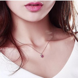 Unbranded 18k Rose Gold Plated Red Tourmaline Made -Love Heart&Crown Shaped Necklace