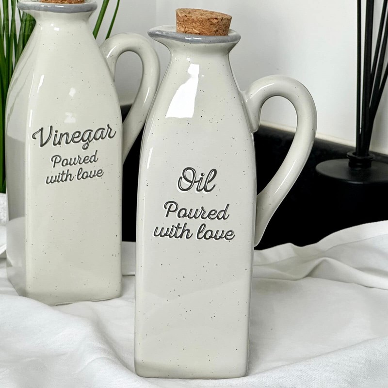 Ceramic Oil and Vinegar Bottle Set Speckled Grey Table Kitchenware
