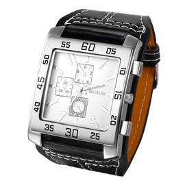 JewelryWe Square Leather Wrist Watch for Men Punk Analog Quartz Watch Black Casual Business Dress Watches for Valentine’s Day