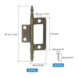 sourcing map Non-Mortise Door Hinges, 2" x 1" Non Mortise Bifold Butt Door Hinges Heavy Duty Steel Flush Cabinet Hinges with M4 Screws for Bathroom Windows Cupboard Copper Pack of 8