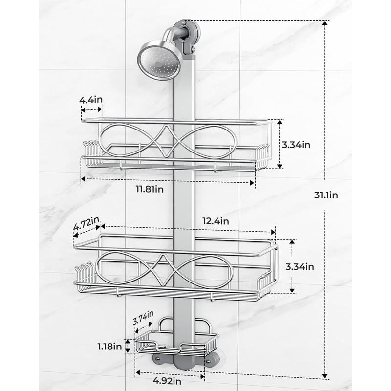 ODesign 2 Tier Stainless Steel Anodized Aluminum,Height-Adjustable Rustproof Shower Caddy