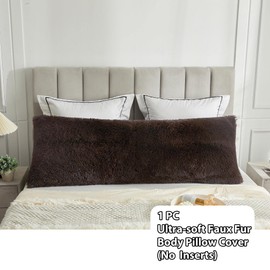 LIFEREVO Body Pillow Cover with Zipper Closure,Luxury Shaggy Ultra Soft Plush Faux Fur Pillowcase 20"x54" for Bed Couch,Microfiber Long Pillowshams for Adults Pregnant Women/Mother/Wife(Dark Brown)