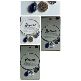 i am SILVER PLATED CHANGES COLOR MOOD CHARM & SODALITE STONE BELIEVE BANGLE BRACELET