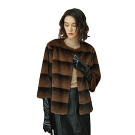 BEAUTELICATE Fall Jackets for Women 2024 Faux Mink Fur 3/4 Sleeve 2 Pockets Shaggy Warm Outerwear Coats Winter Christmas Clothes