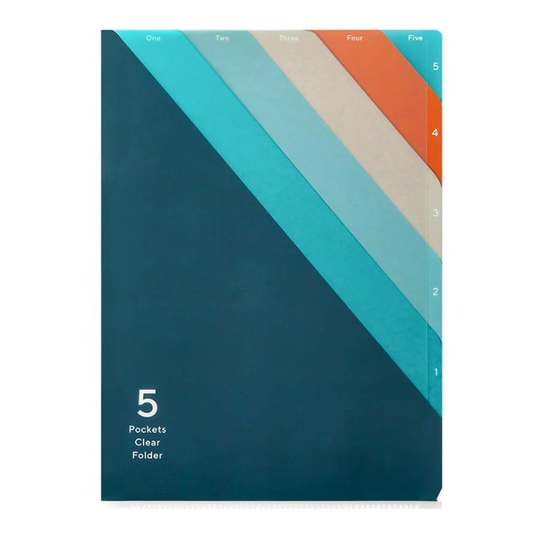 Midori 35340006 Clear Holder, 5 Pockets, Clear Holder, A4, Striped