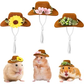 3Pcs Animals Hats Hamster Chicken Cowboy Hats Flower Leaves Animals Hats Felt Tiny Cute Pet Hats Accessories for Small Animals Holiday Party Clothes Accessories Photo Props (Multiple colors, One Size)