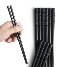 AOOSY 5 Pairs Fiberglass Chopsticks Dishwasher Safe Japanese Chopsticks Alloy Reusable Black Sushi Sticks Black