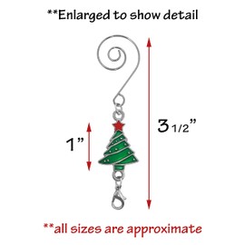 Christmas Tree Ornament Hook with S-Hook and Lobster Claw - Set of 24 - Green enameled Christmas Tree with Red Star - Xmas Accessories & Accents for Hanging Ornaments 3.5" L