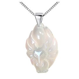 Ecooon Natural White Jade Nine Tail Fox Pendant Agate Necklace, Women's Ring, Openwork Carved, Nine-tail Fox, Accessory, Anime, Party, Nine-tailed Fox, Cosplay Accessory, Cosplay Accessory, Birthday