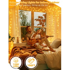 Guhope Outdoor String Lights 1200LED 196FT, 8 Modes Dimmable Fairy Lights with Remote and Timer, Waterproof String Lights for Festive Decoration Indoor Wedding Party Holiday (Warm White)
