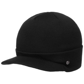 Lierys Fine Merino Knitted Hat Ladies’/Men’s in Black (Visor 4.8 cm) | Winter hat Made Merino Wool | Knitted hat in one Size (54-59 cm) | Cap Visor Autumn/Winter
