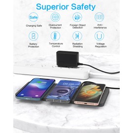 Wireless Charging Pad, ZealSound Ultra-Slim Triple Wireless Charger Station for Multiple 3 Devices & New Airpods Ultra Slim PU Leather Wireless Charging Mat W/AC Adapter for Smartphone Phone (Gray)