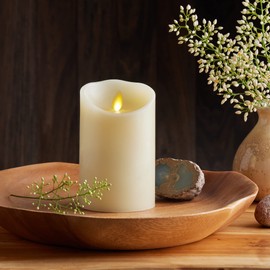 Luminara Scalloped Edge Flameless LED Candle - Ivory 3.5" x 5" - Real Wax Pillar Battery Operated Moving Flame w/Timer Unscented 1000Hr Runtime