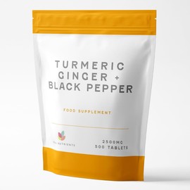 Turmeric Tablets 2500mg with Black Pepper & Ginger | 500 High Strength Curcumin Supplements | Turmeric and Black Pepper Tablets (Not Turmeric Capsules or Powder) | Vegan and Gluten Free | UK Made