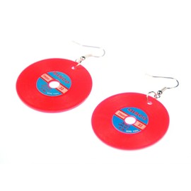 Miniblings Vinyl Record Earrings LP Vinyl Music Record Earrings XL Neon Red Handmade Fashion Jewellery I Earrings Silver Plated, Plastic