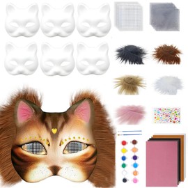 Pack of 6 Cat Masks, Therian Cat Mask, DIY Masks, White Paper Masks, Crafts, Masks for Painting, Children, Therian Mask for Personality, Carnival, Creative Design, Masquerade, Cosplay